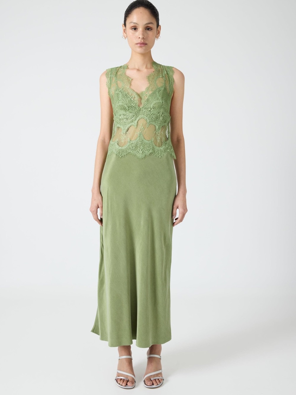VISIONS LACE DEEP V MAXI DRESS | SAGE
